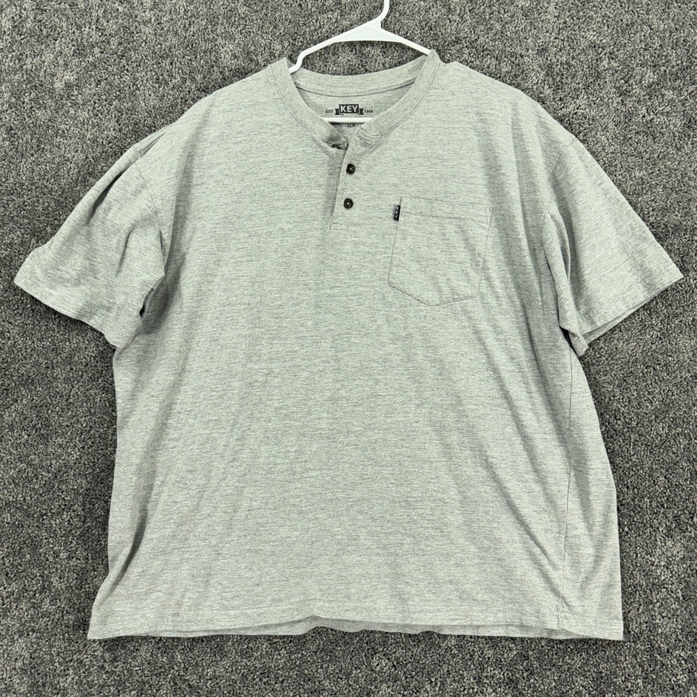 Key Shirt Mens XLR Gray Short Sleeve Henley Workwear Pocket Logo Casual City